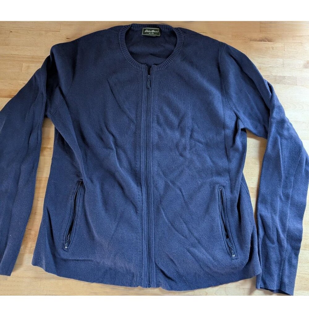 Eddie Bauer Navy Blue Zip-Up Cardigan with Pockets - Cozy - EUC - L Business